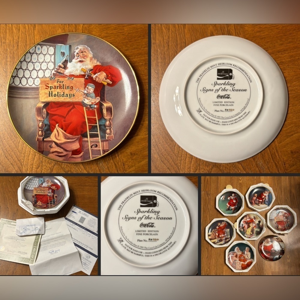 Vintage 1995 Franklin Mint Plate Sparking Signs Of The Seasons Coca Cola Santa
